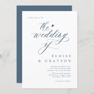 Simple Minimalist Modern Dusty Blue Detail Wedding Invitation