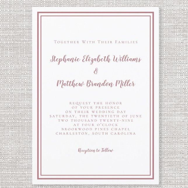 Simple Minimalist Modern Dusty Rose Pink & White Invitation (Creator Uploaded)