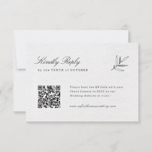 Simple Minimalist Modern Eucalyptus Olive QR code  RSVP Card