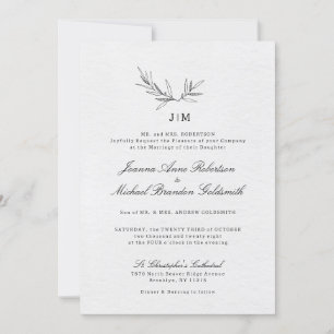 Simple Minimalist Modern Eucalyptus Olive Wedding Invitation