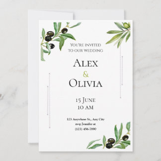 Simple Minimalist Modern Eucalyptus Olive Wedding Invitation