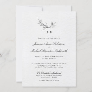 Simple Minimalist Modern Eucalyptus Olive Wedding Invitation