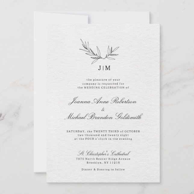 Simple Minimalist Modern Eucalyptus Olive Wedding  Invitation (Front)