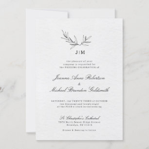 Simple Minimalist Modern Eucalyptus Olive Wedding Invitation
