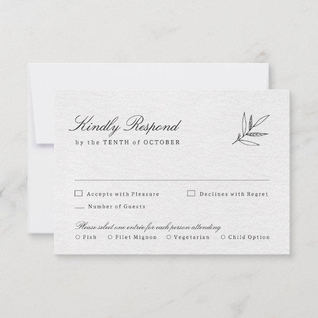 Simple Minimalist Modern Eucalyptus Olive Wedding  RSVP Card (Front)