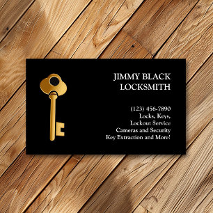 Simple Minimalist Modern Locksmith Gold Key Business Card