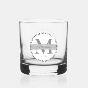 Simple Minimalist Modern Monogram and Family Name Whiskey Glass