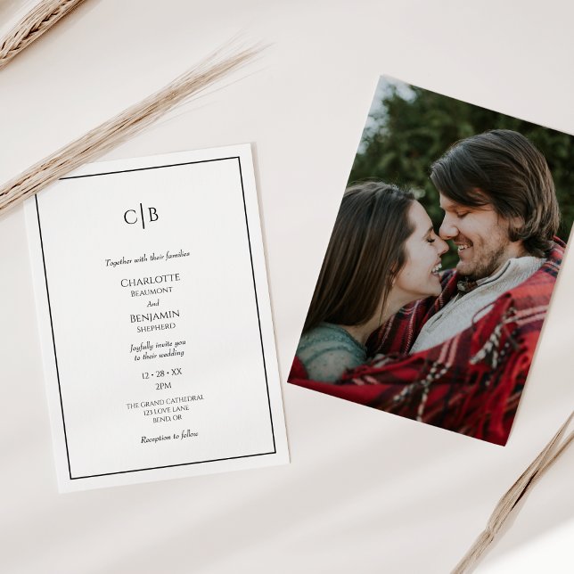 Simple Minimalist Modern Monogram Photo Wedding Invitation (Creator Uploaded)