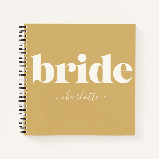 Simple Minimalist Modern Mustard Bride Name Notebook (Front)