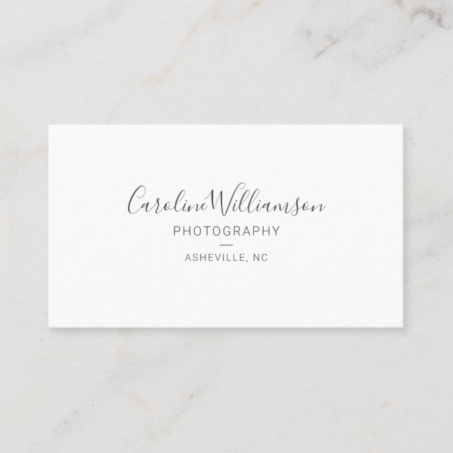 Simple Minimalist Modern Script Black White QR  Business Card (Front)