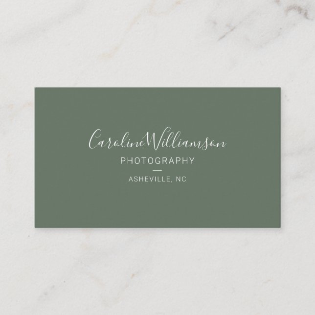 Simple Minimalist Modern Script Forest Green Business Card (Front)