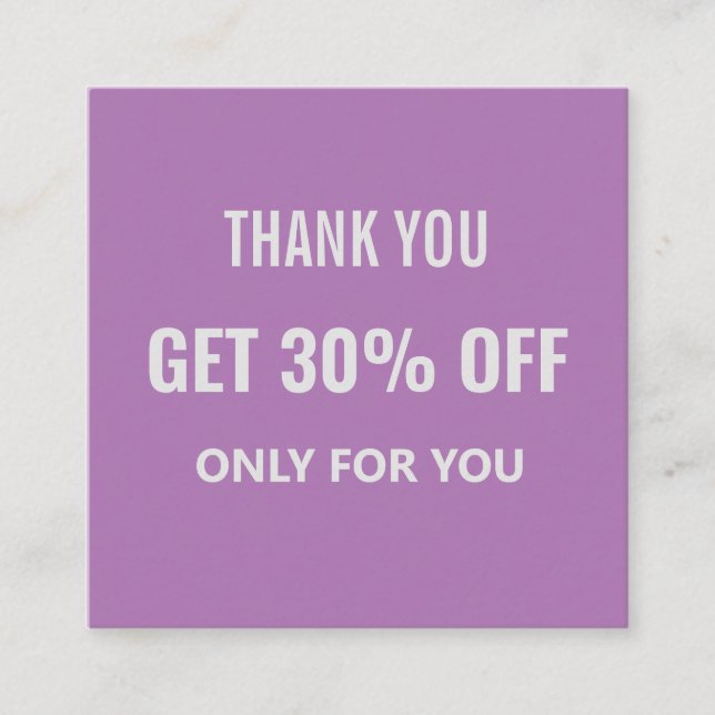 Simple Minimalist Modern Trendy Purple & White  Discount Card (Front)
