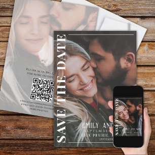 Simple Minimalist Modern Two Photo   QR Code Save The Date
