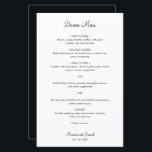 Simple Minimalist Modern Wedding Menu<br><div class="desc">Simple wedding menu with a minimal design in black and white with the header and your names in an elegant script font. The fonts and back may be changed to any colour you wish by clicking the customise button. A basic and plain design that still comes across as chic. These...</div>