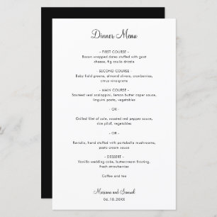 Simple Minimalist Modern Wedding Menu