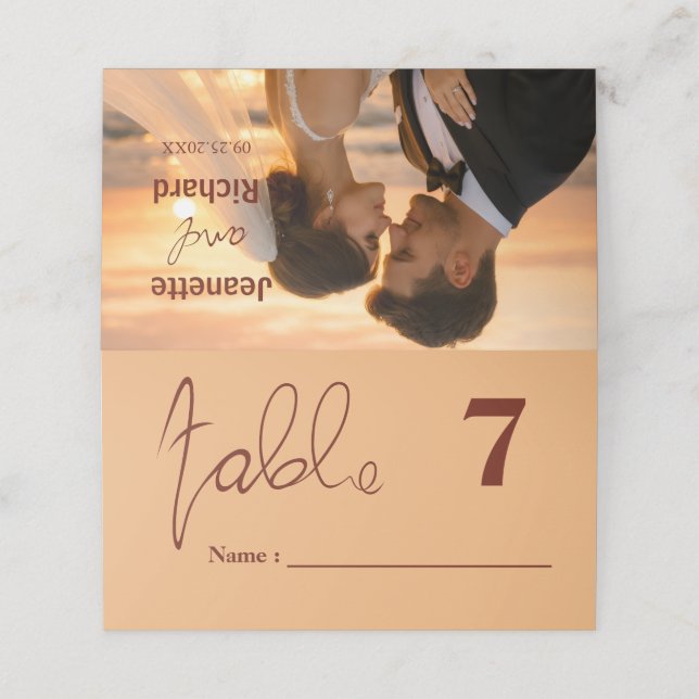 Simple Minimalist Modern Wedding Photo  Place Card (Outside Unfolded)