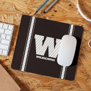 Simple Minimalist Monogram Black & White Striped Mouse Pad