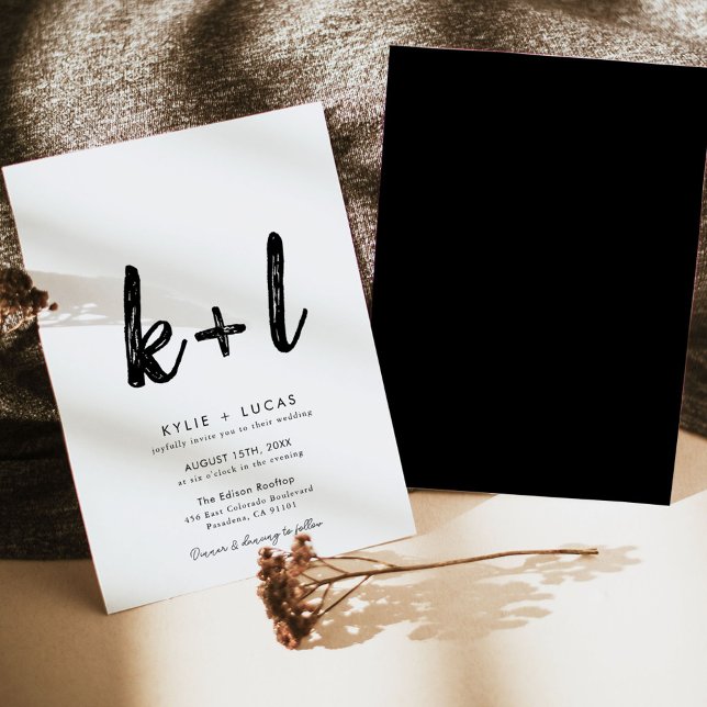 Simple Minimalist Monogram Black & White Wedding Invitation (Creator Uploaded)