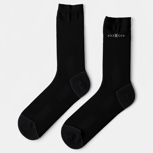 Simple Minimalist Monogram Initial Black Socks (Left)