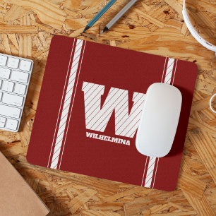 Simple Minimalist Monogram Maroon & White Striped Mouse Pad