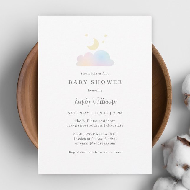 Simple Minimalist Moon and Stars Baby Shower Invitation (Creator Uploaded)