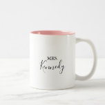Simple Minimalist Mrs Newlywed Bride Two-Tone Coffee Mug<br><div class="desc">This simple minimalist mrs newlywed bride coffee mug is a perfect gift to the bride or bride to be for a modern wedding shower. The simple and elegant design features classic and fancy script typography in black and white.</div>