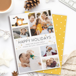 Simple Minimalist Multi Photo Collage Modern Holiday Card
