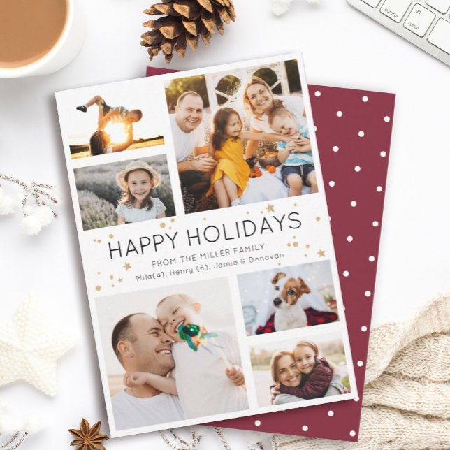 Simple Minimalist Multi Photo Collage Modern Holiday Card (Creator Uploaded)