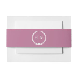 Simple Minimalist Muted Berry Pink Monogram Invitation Belly Band
