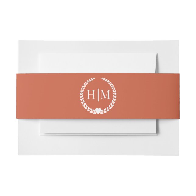 Simple Minimalist Muted Sienna Orange Monogram Invitation Belly Band (Front Example)