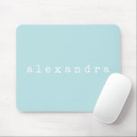 Simple Minimalist Name Design Aqua Pastel Custom Mouse Pad<br><div class="desc">This stylish custom mouse pad features a simple minimalist design of your name in a retro typewriter font in white on a pastel aqua blue background. Great gift idea!</div>