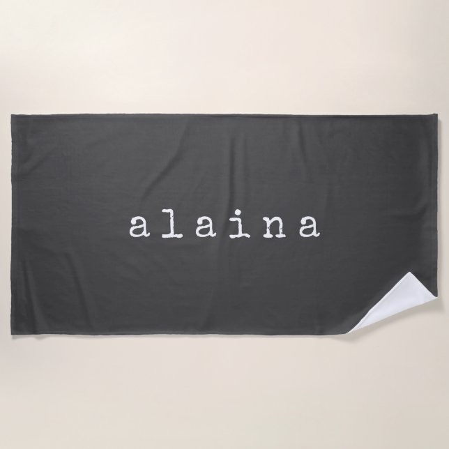 Simple Minimalist Name Design in Black Custom Beach Towel (Front)