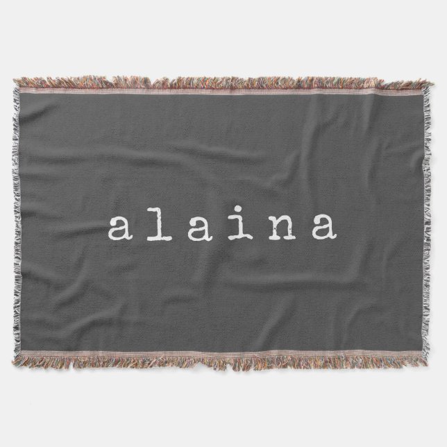 Simple Minimalist Name Design in Black Custom Throw Blanket (Front)
