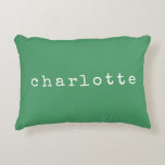 Simple Minimalist Name Design in Green Custom Decorative Cushion<br><div class="desc">This cute simple custom throw pillow features a modern minimalist design of your name in a retro typewriter font in black on a Kelly Green background. Great gift idea!</div>
