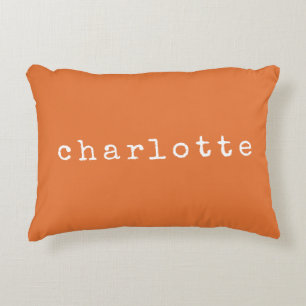 Simple Minimalist Name Design in Orange Custom Decorative Cushion