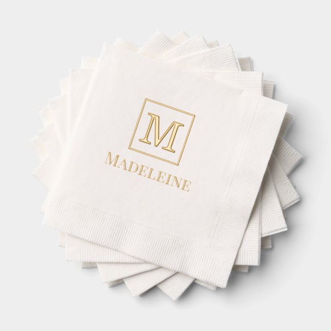 Simple Minimalist Name Framed Monogram Foil Napkins (Insitu (Stacked))