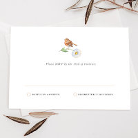 Simple Minimalist Nature Bird Daisy RSVP card