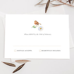 Simple Minimalist Nature Bird Daisy RSVP card