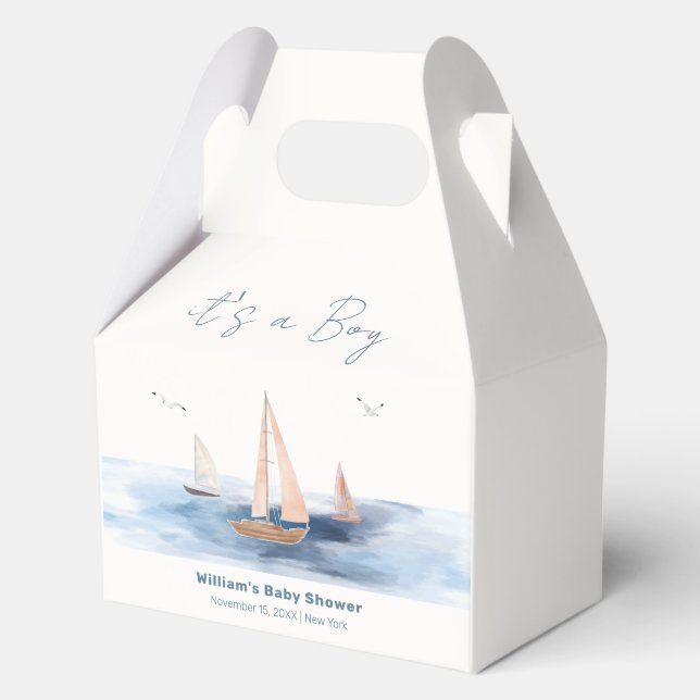 Simple Minimalist Nautical Sailboat Baby Shower Favour Box (Back)
