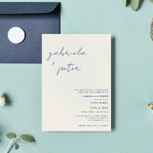 Simple Minimalist Navy Blue Modern Wedding Invitation