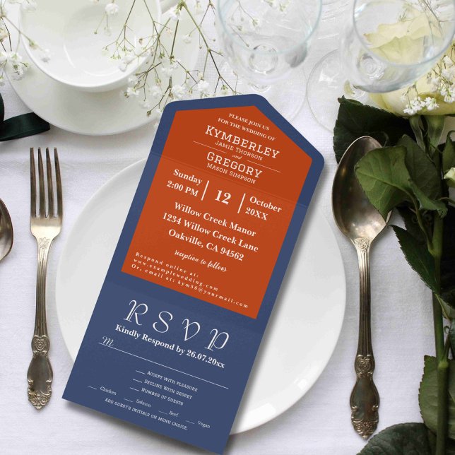 Simple Minimalist Navy Blue Orange Email Website All In One Invitation (Creator Uploaded)