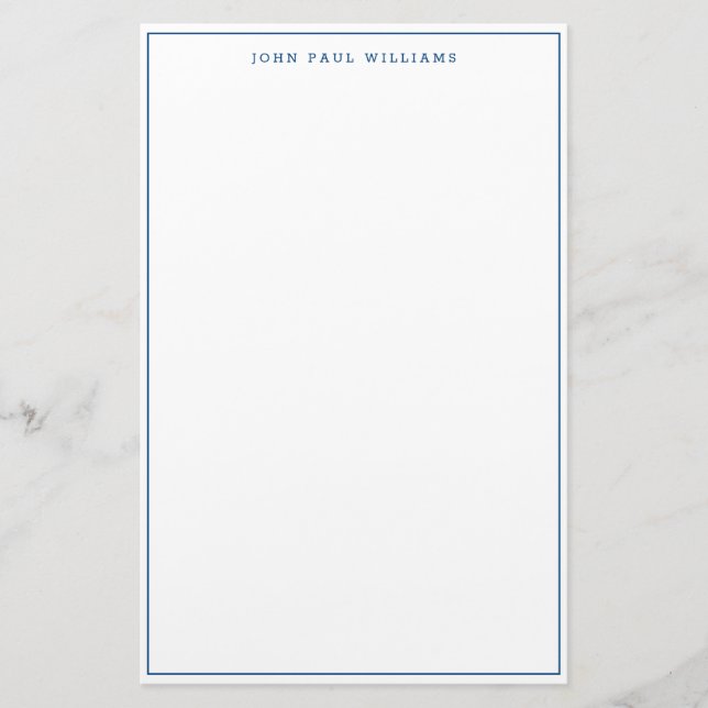 Simple Minimalist Navy Blue Thin Border Frame Stationery (Front)