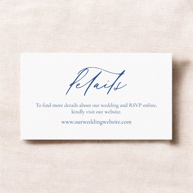 Simple Minimalist Navy Blue Wedding Details Business Card (Creator Uploaded)