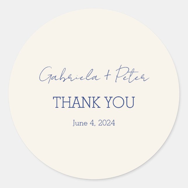 Simple Minimalist Navy Blue Wedding Thank You Classic Round Sticker (Front)