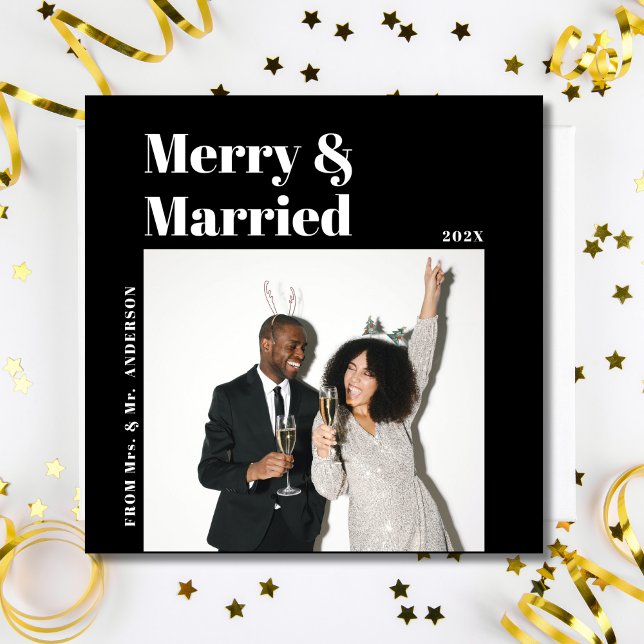 Simple Minimalist Newlywed Black and White Holiday Card (Creator Uploaded)