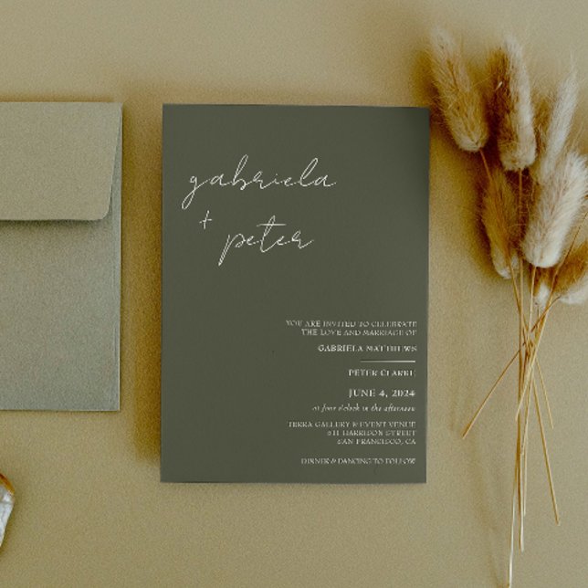Simple Minimalist Olive Green Modern Wedding Invitation (Creator Uploaded)