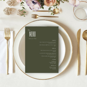 Simple Minimalist Olive Green Modern Wedding Menu