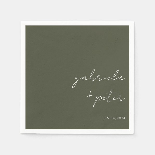 Simple Minimalist Olive Green Modern Wedding Napkin (Front)