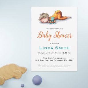 Simple Minimalist Orange Baby Sleeping Party Invitation
