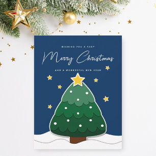Simple Minimalist Papercut Christmas Tree & Stars Holiday Card